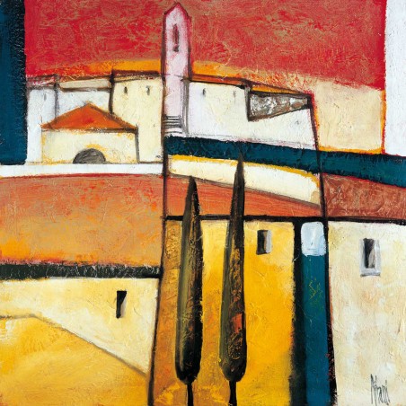 Village At Sunset - 50X50cm